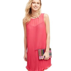 Anthropologie Maeve Hot Pink/Orange Two Tone Hem Knife Pleat Ruffle wome…